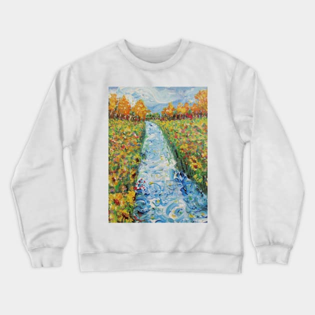 Riverside Sunflowers Crewneck Sweatshirt by RainbowStudios